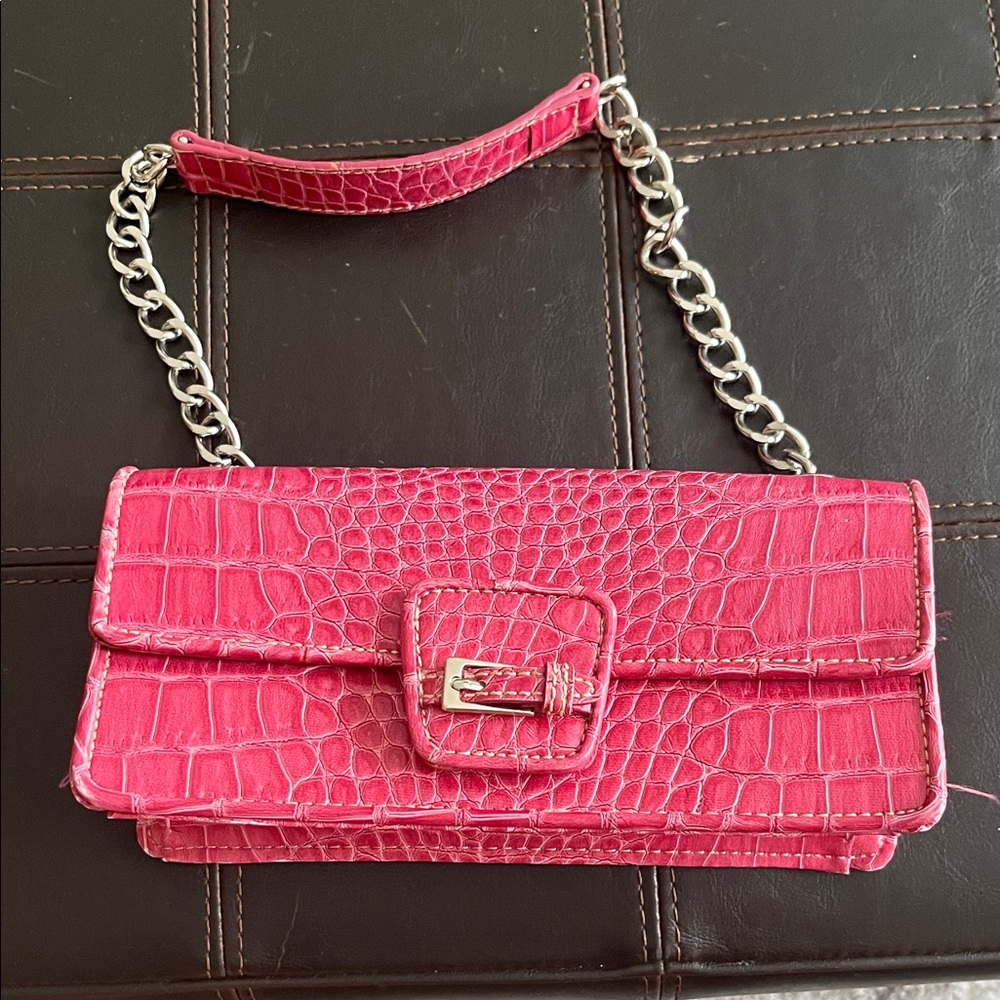 Liz Claiborne Pink Croc-Embossed Clutch with Chain